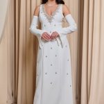 Φόρεμα maxi με πέτρες και αποσπώμενα μανίκια άσπρο