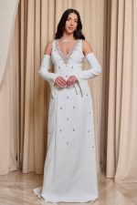 Φόρεμα maxi με πέτρες και αποσπώμενα μανίκια άσπρο