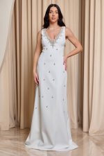 Φόρεμα maxi με πέτρες και αποσπώμενα μανίκια άσπρο - Image 3