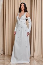 Φόρεμα maxi με πέτρες και αποσπώμενα μανίκια άσπρο - Image 4