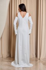 Φόρεμα maxi με πέτρες και αποσπώμενα μανίκια άσπρο - Image 5