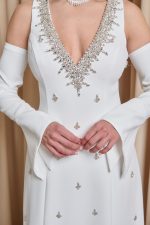 Φόρεμα maxi με πέτρες και αποσπώμενα μανίκια άσπρο - Image 6