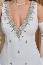 Φόρεμα maxi με πέτρες και αποσπώμενα μανίκια άσπρο - Image 7