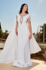 Φόρεμα maxi με διακοσμητικές πέτρες και μπέρτα άσπρο - Image 2