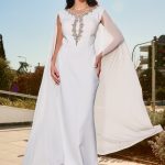 Φόρεμα maxi με διακοσμητικές πέτρες και μπέρτα άσπρο