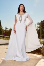 Φόρεμα maxi με διακοσμητικές πέτρες και μπέρτα άσπρο