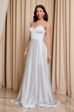 Φόρεμα maxi σατέν άσπρο - Image 3