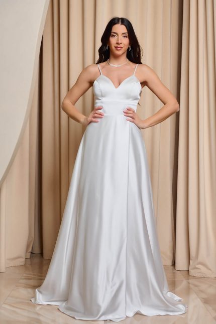 Φόρεμα maxi σατέν άσπρο