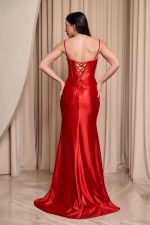 Φόρεμα maxi με κορσέ και ντραπέ λεπτομέρεια κόκκινο - Image 5