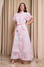 Φόρεμα maxi με ροζ λαχούρ print και στρας άσπρο - Image 4