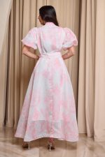 Φόρεμα maxi με ροζ λαχούρ print και στρας άσπρο - Image 5