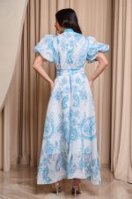 Φόρεμα maxi με γαλάζιο λαχούρ print και στρας άσπρο - Image 5