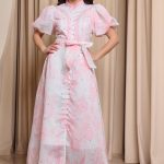 Φόρεμα maxi με ροζ λαχούρ print και στρας άσπρο