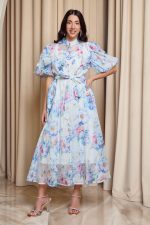 Φόρεμα midi floral με τρισδιάστατα φύλλα άσπρο - Image 2