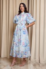 Φόρεμα midi floral με τρισδιάστατα φύλλα άσπρο - Image 3