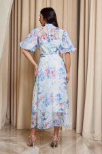 Φόρεμα midi floral με τρισδιάστατα φύλλα άσπρο - Image 5