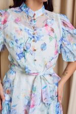 Φόρεμα midi floral με τρισδιάστατα φύλλα άσπρο - Image 6