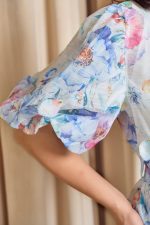 Φόρεμα midi floral με τρισδιάστατα φύλλα άσπρο - Image 7