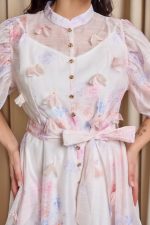 Φόρεμα midi floral με 3D λεπτομέρειες και balloon μανίκια εκρού - Image 6