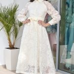 Φόρεμα maxi με floral κεντήματα μπεζ