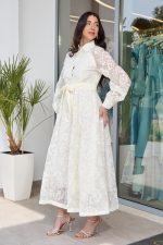 Φόρεμα midi με floral κεντήματα μπεζ - Image 4