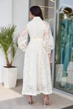 Φόρεμα midi με floral κεντήματα μπεζ - Image 5