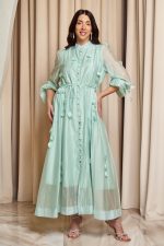 Φόρεμα maxi με 3D λεπτομέρειες μέντα