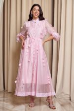 Φόρεμα maxi με 3D λεπτομέρειες baby pink