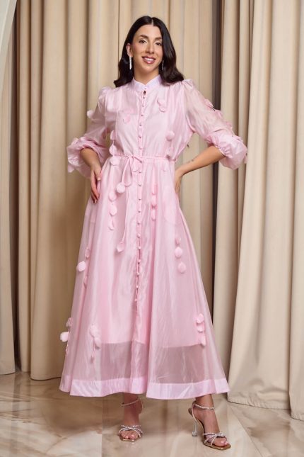 Φόρεμα maxi με 3D λεπτομέρειες baby pink