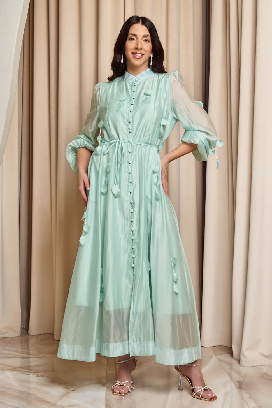 Φόρεμα maxi με 3D λεπτομέρειες μέντα