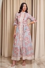 Φόρεμα maxi με λαχούρ floral μοτίβο και 3D λεπτομέρειες μέντα - Image 2