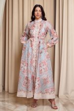 Φόρεμα maxi με λαχούρ floral μοτίβο και 3D λεπτομέρειες μέντα