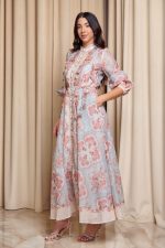 Φόρεμα maxi με λαχούρ floral μοτίβο και 3D λεπτομέρειες μέντα - Image 3