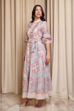 Φόρεμα maxi με λαχούρ floral μοτίβο και 3D λεπτομέρειες μέντα - Image 4