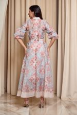 Φόρεμα maxi με λαχούρ floral μοτίβο και 3D λεπτομέρειες μέντα - Image 5