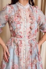 Φόρεμα maxi με λαχούρ floral μοτίβο και 3D λεπτομέρειες μέντα - Image 6