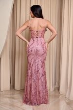 Φόρεμα maxi στράπλες γοργονέ με τρισδιάστατο γκλίτερ ροζ - Image 5