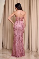 Φόρεμα maxi στράπλες γοργονέ με τρισδιάστατο γκλίτερ ροζ - Image 6