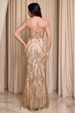 Φόρεμα maxi στράπλες γοργονέ με τρισδιάστατο γκλίτερ χρυσό - Image 6