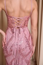 Φόρεμα maxi στράπλες γοργονέ με τρισδιάστατο γκλίτερ ροζ - Image 8