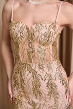 Φόρεμα maxi στράπλες γοργονέ με τρισδιάστατο γκλίτερ χρυσό - Image 7