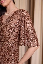 Φόρεμα maxi με παγιέτες και κόσμημα στρας bronze - Image 8