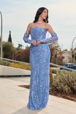 Φόρεμα maxi με παγιέτες και αποσπώμενα μανίκια dusty blue - Image 2