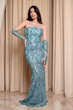 Φόρεμα maxi με παγιέτες και αποσπώμενα μανίκια μέντα