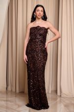 Φόρεμα maxi με παγιέτες και αποσπώμενα μανίκια καφέ - Image 2