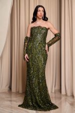 Φόρεμα maxi με παγιέτες και αποσπώμενα μανίκια olive