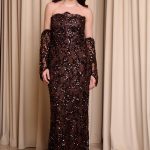Φόρεμα maxi με παγιέτες και αποσπώμενα μανίκια καφέ