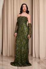 Φόρεμα maxi με παγιέτες και αποσπώμενα μανίκια olive - Image 3