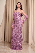Φόρεμα maxi με παγιέτες και αποσπώμενα μανίκια dusty pink - Image 4