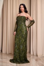 Φόρεμα maxi με παγιέτες και αποσπώμενα μανίκια olive - Image 4